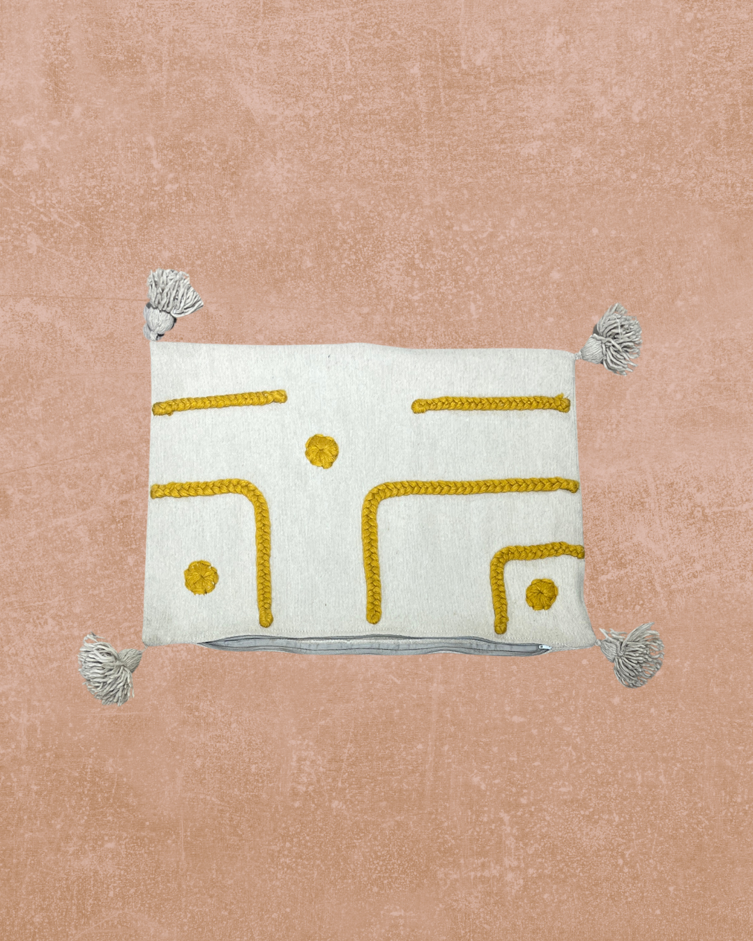 Beige 'doodle' putetrekk med gult motiv