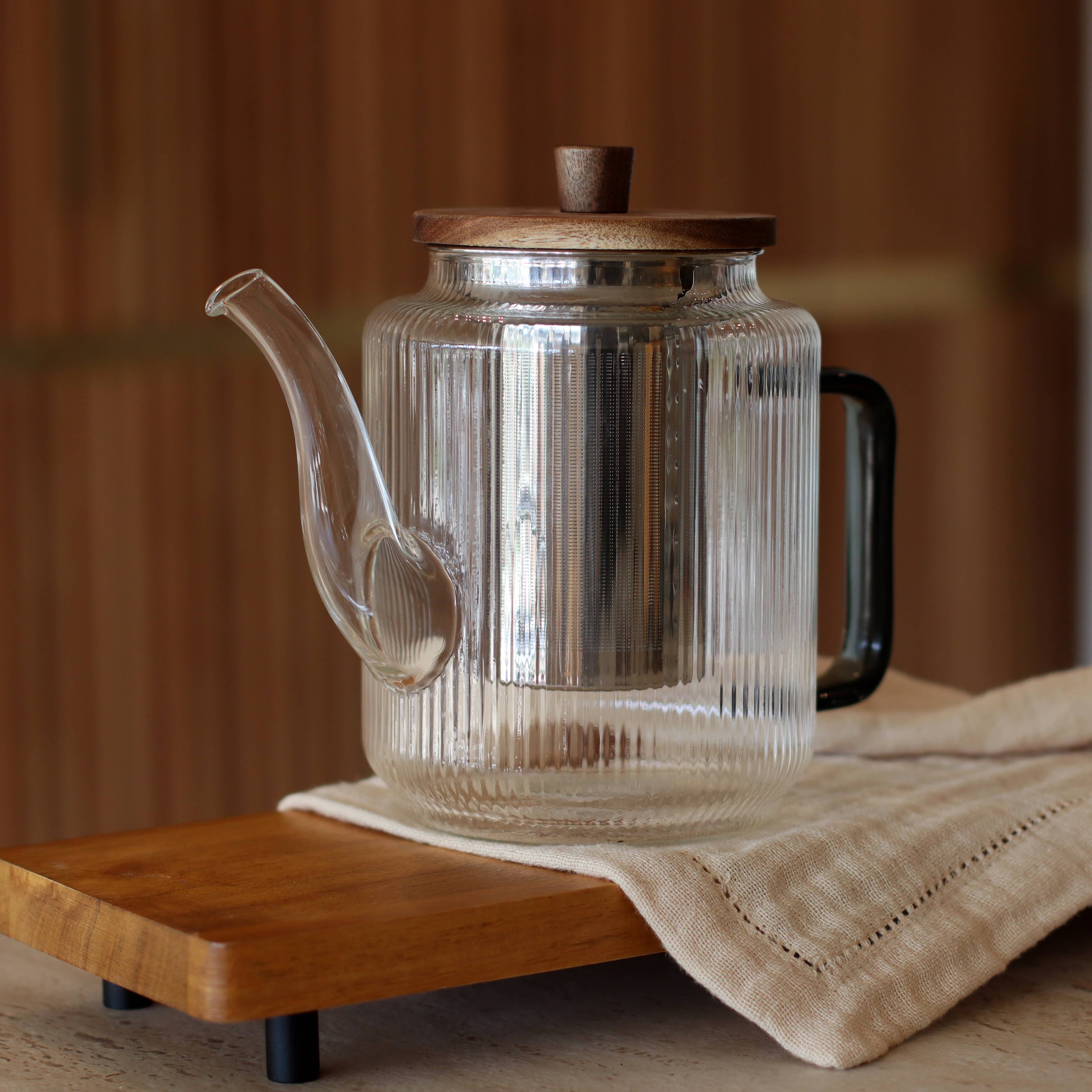 Borosilikat Glass Tekanne/Te-kopp med grafitt-farget håndtak