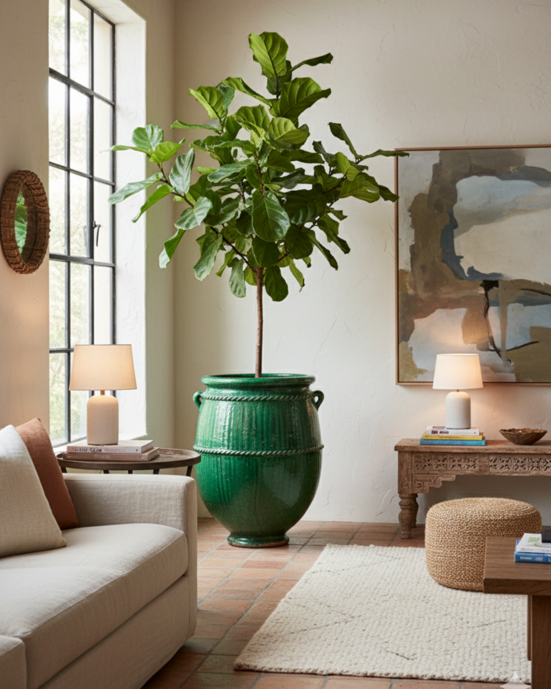 Grønn glasert terrakotta urne