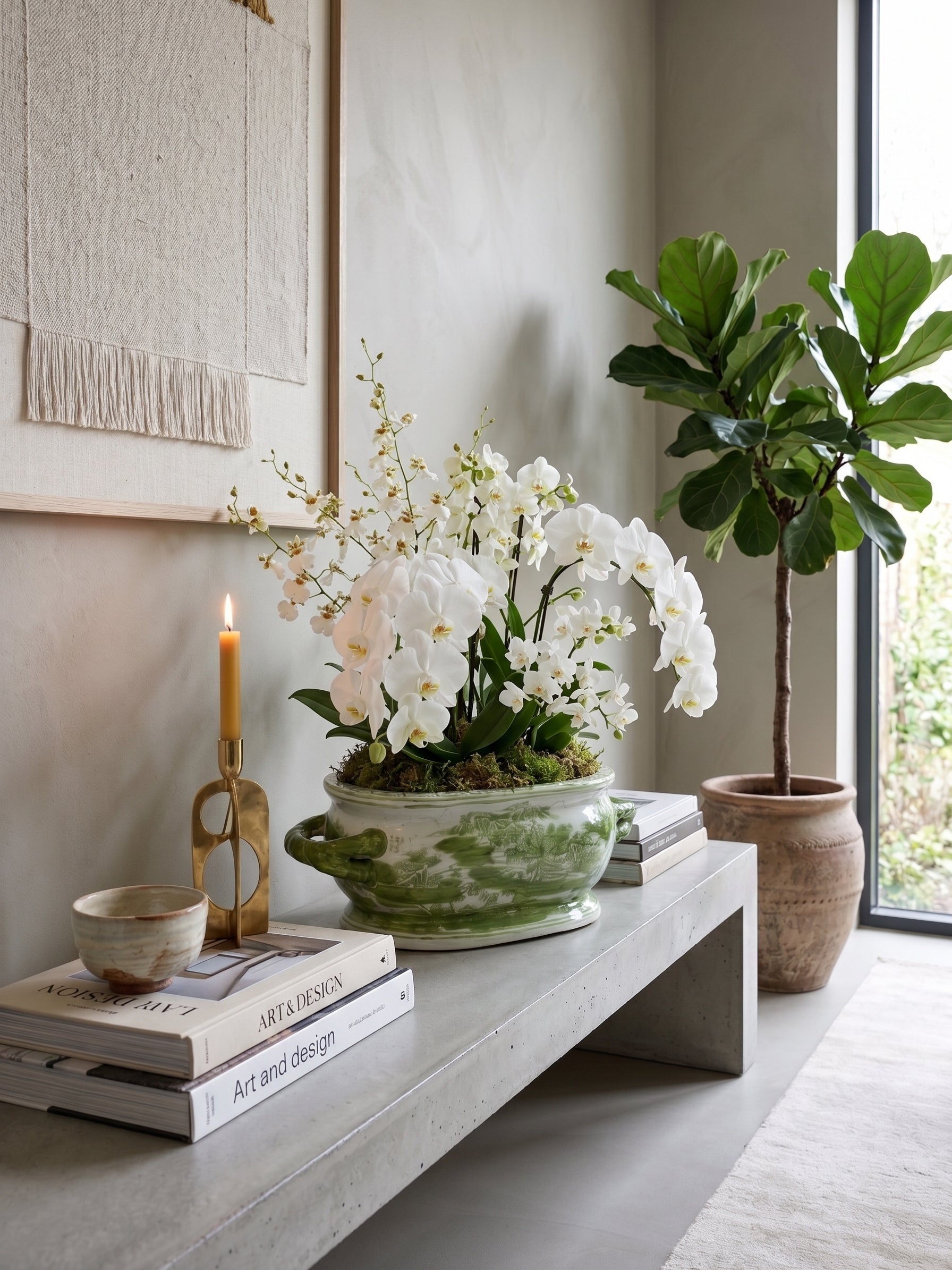 Blomsterpotte - Hvit og Grønn Jardinière