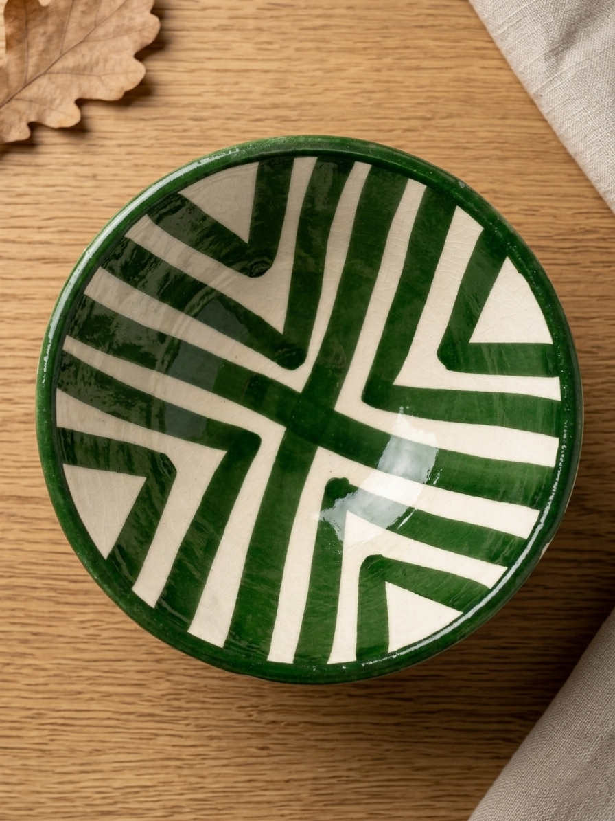 Bolle - Håndmalt Grønt Motiv - 15 cm