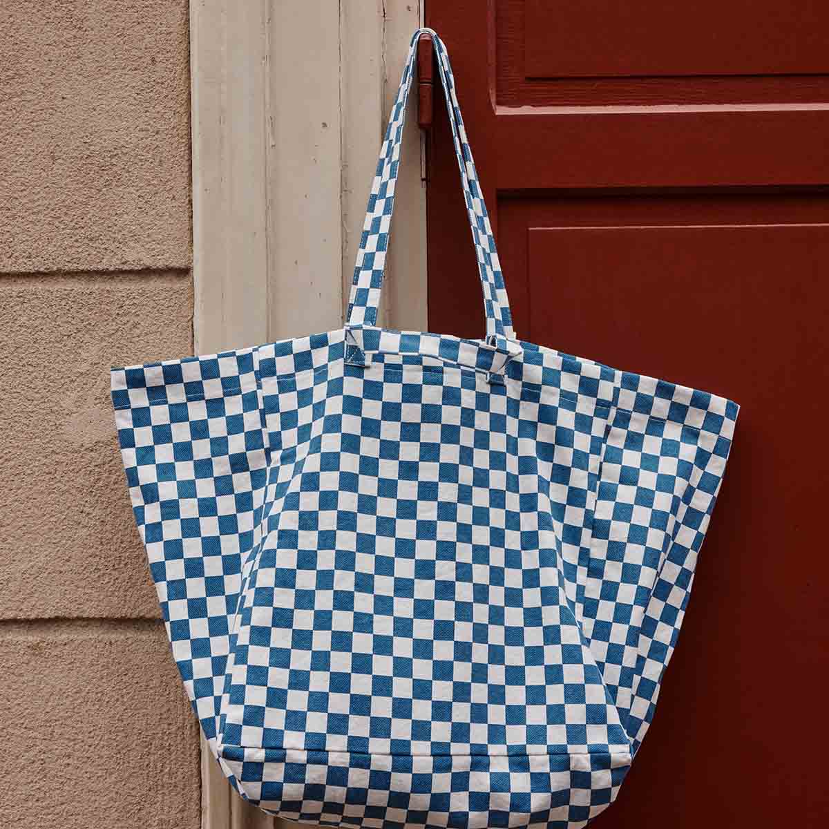 Elisa Tote Bag med blå-rutete mønster