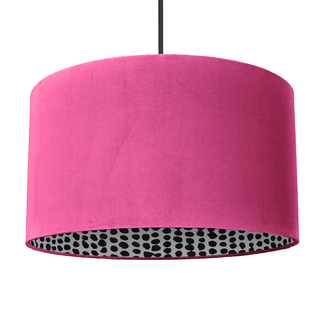 Hot pink velvet/monochrome dot lampeskjerm