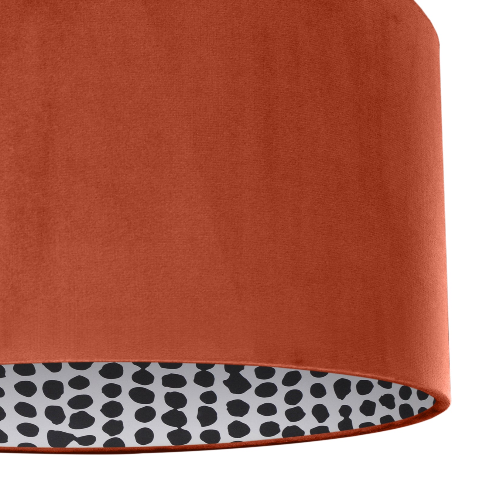 Rust orange velvet/monochrome dot lampeskjerm