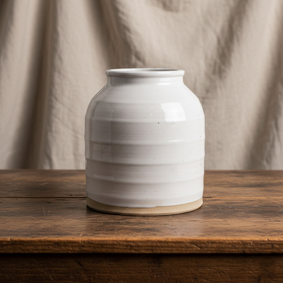 Rustikk hvit vase med natur farget bunn