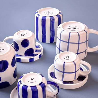 Espresso Kopp - Blå Ruter, sett med 2 stk