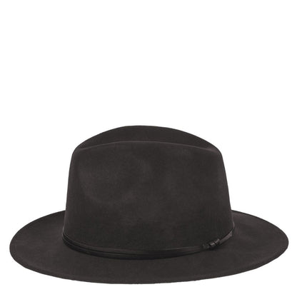 Sort felt hatt med skinn stropp