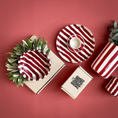 Espresso Kopp - Rødt Striper, sett med 2 stk