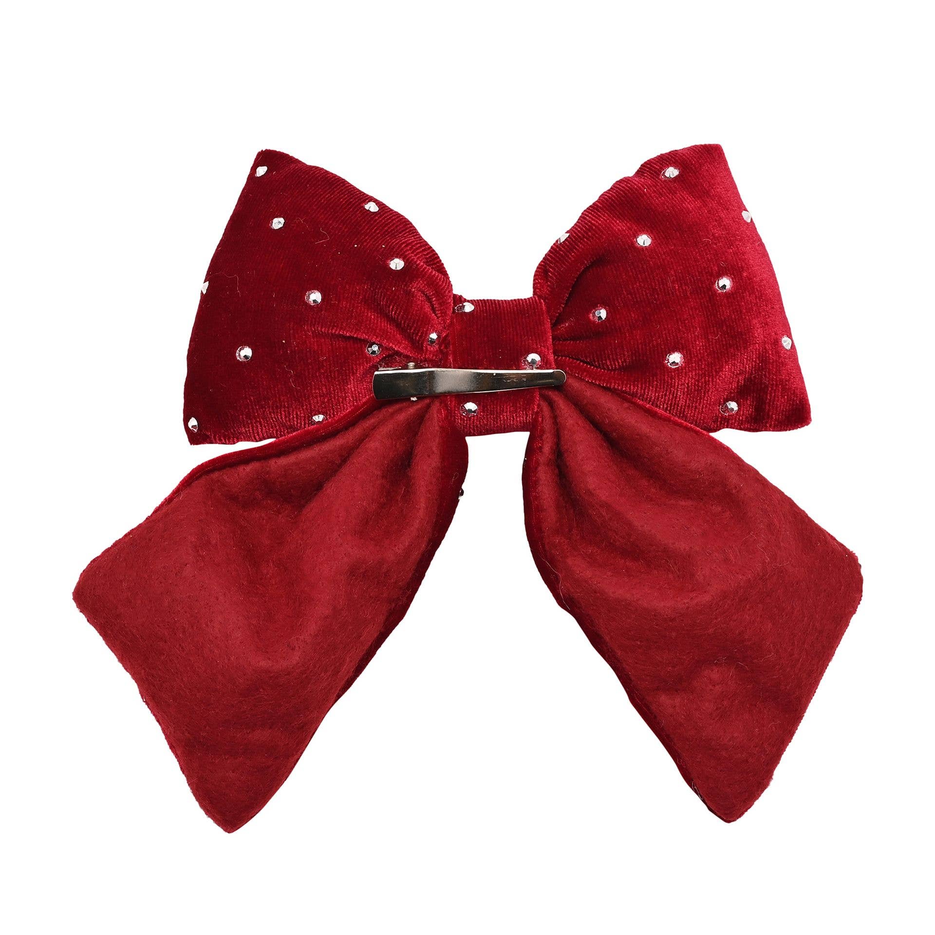 Velur sløyfe i vinrød med krystaller