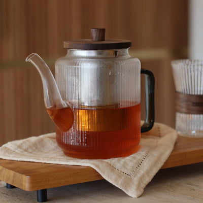 Borosilikat Glass Tekanne/Te-kopp med grafitt-farget håndtak