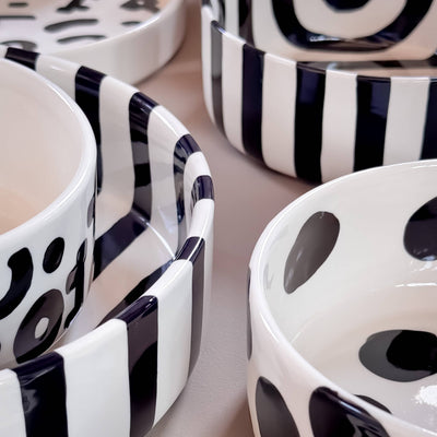 Espresso Kopp - Sorte Striper, sett med 2 stk