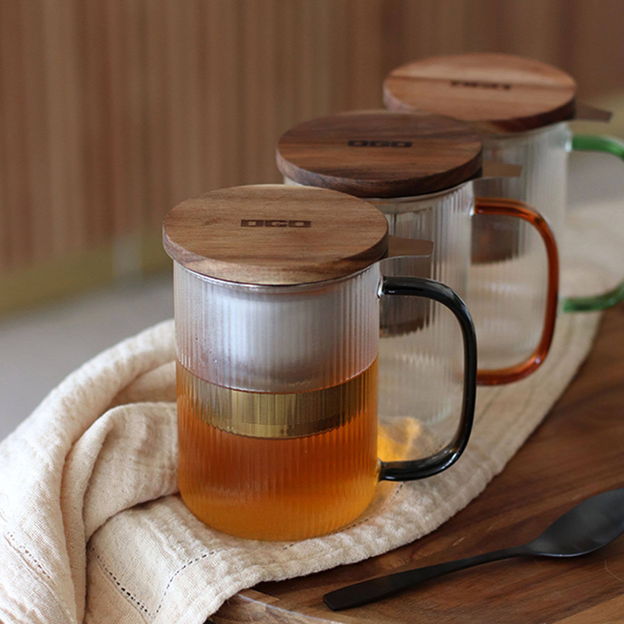 Borosilikat Glass Tekanne/Te-kopp med amber-farget håndtak