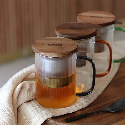 Borosilikat Glass Tekanne/Te-kopp med amber-farget håndtak