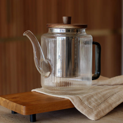 Borosilikat Glass Tekanne/Te-kopp med grafitt-farget håndtak