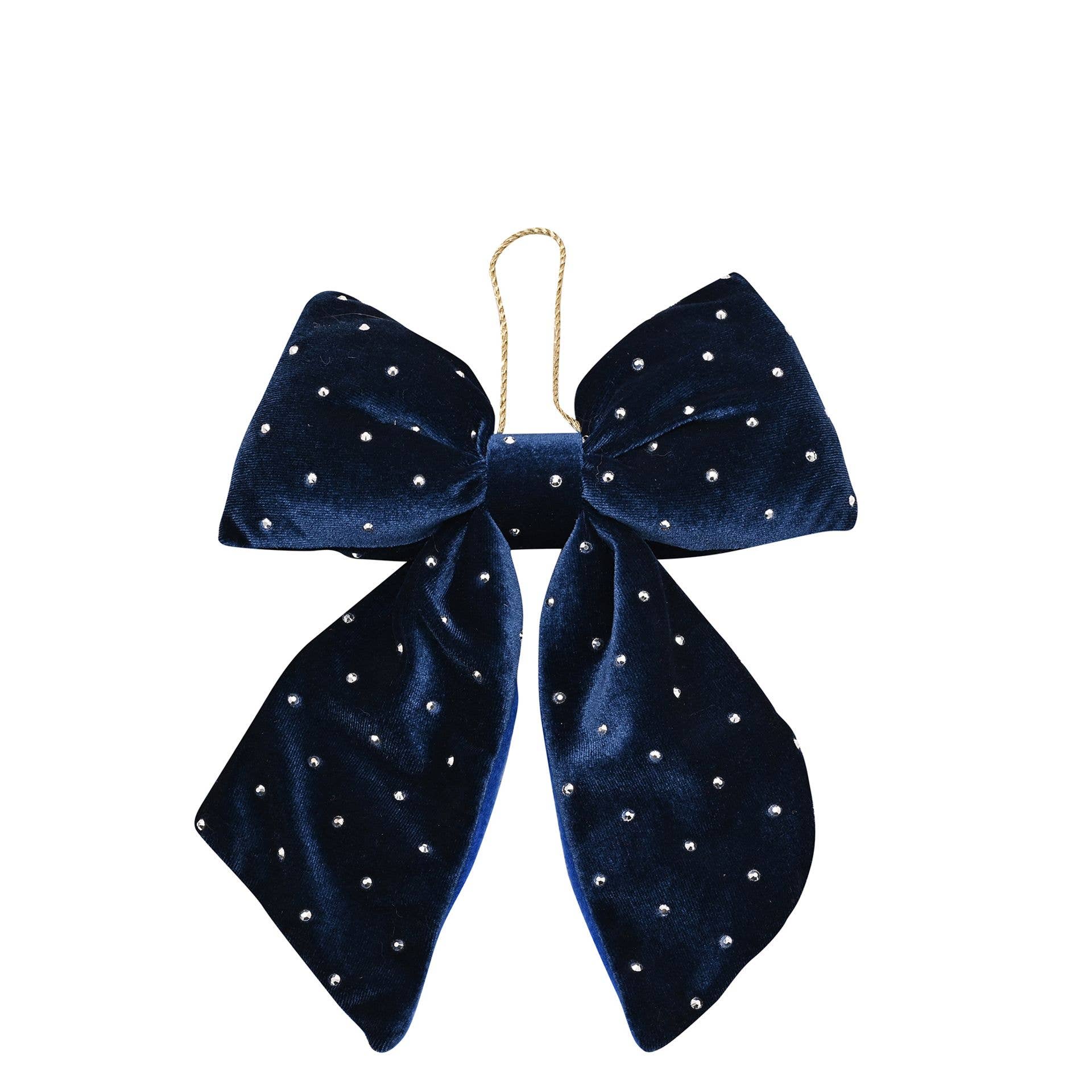 Velur sløyfe i marineblå med krystaller
