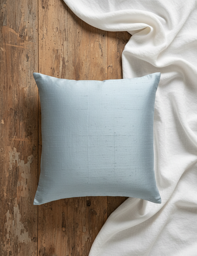 Blått silke putetrekk