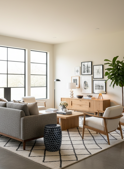 Garden Stool med blå bølger