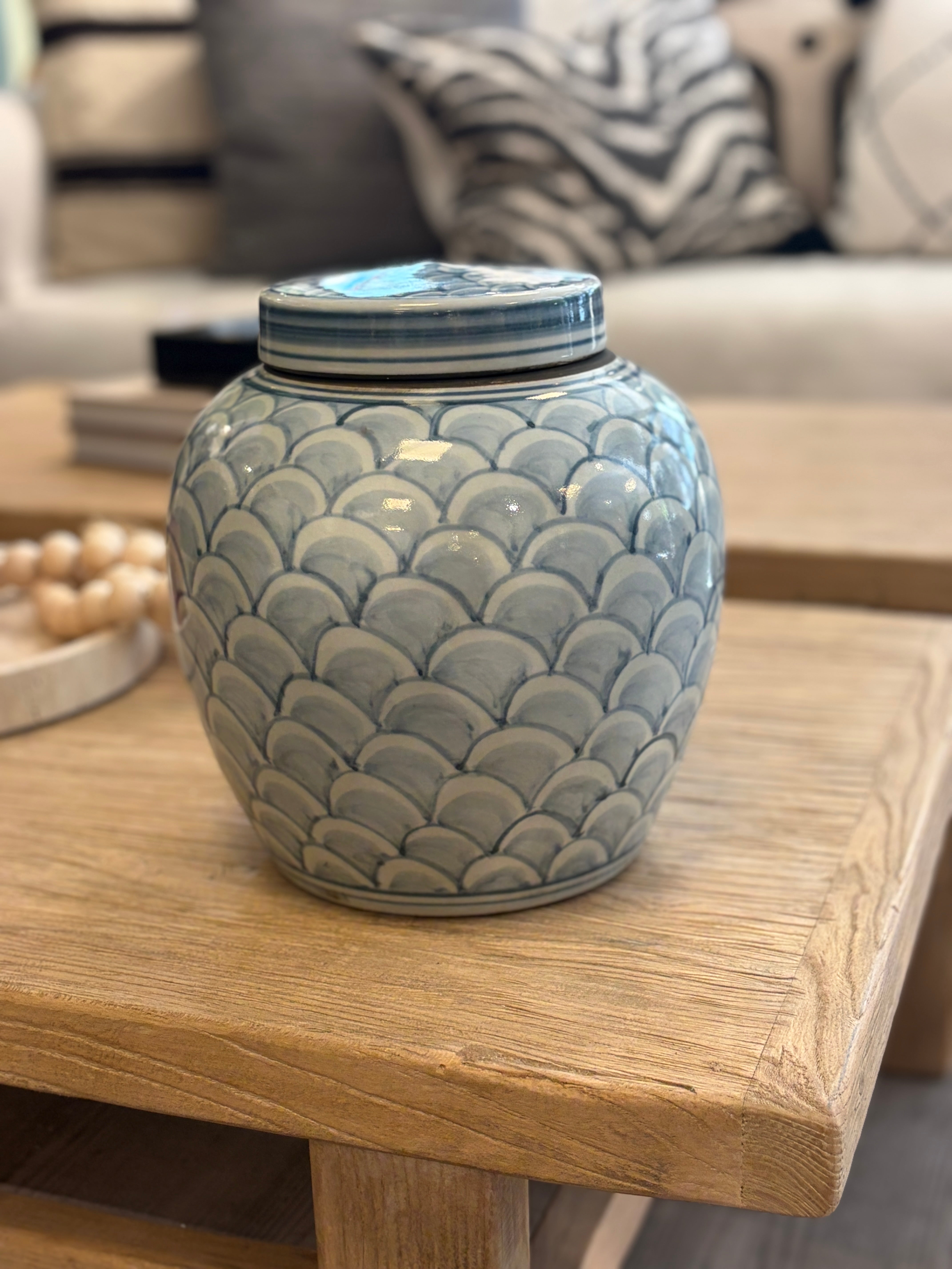 Tea Jar - Blått Bølge Mønster