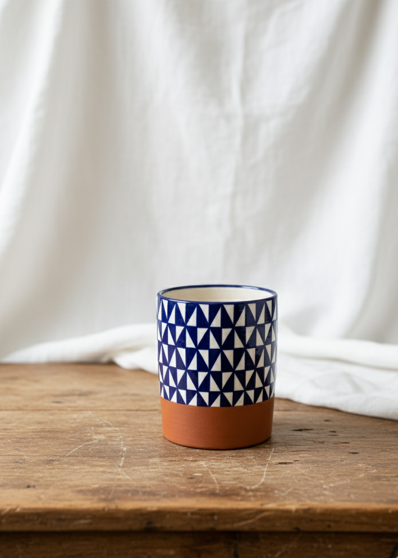Geometrisk mønster vase med terrakotta bunn