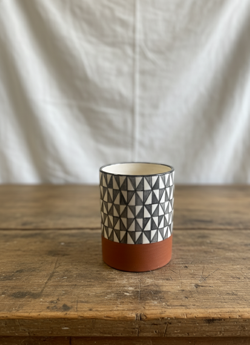 Geometrisk mønster vase med terrakotta bunn