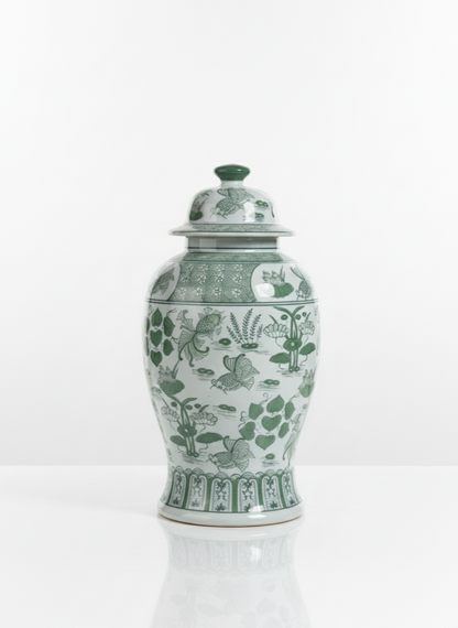 Ginger Jar med grønt botanisk mønster