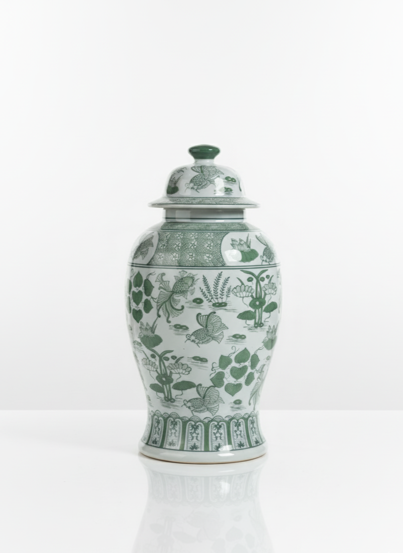 Ginger Jar med grønt botanisk mønster