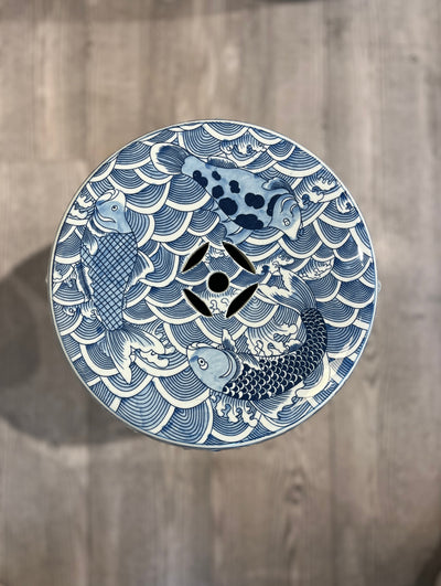 Garden Stool i blå med hvit mønster