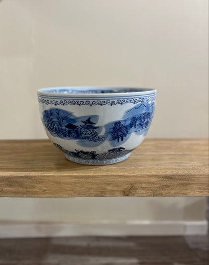 Blå og hvit Chinoiserie bolle - stor