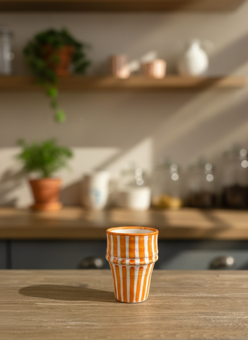 Oransje og hvit stripete krus