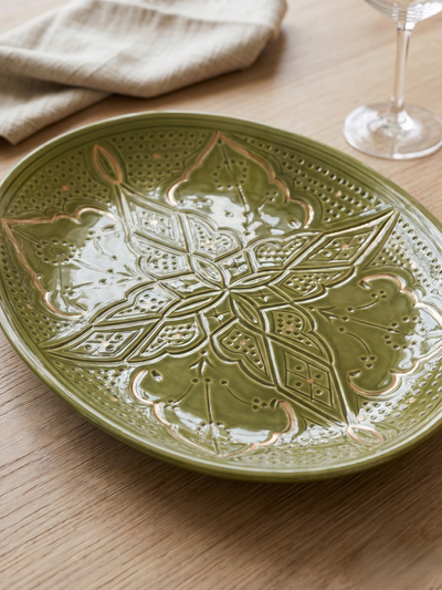 Fat - Oval Grønn Khaki med Gull detaljer