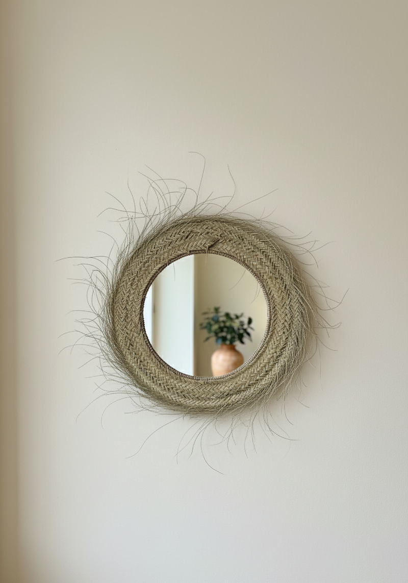 Rundt raffia speil