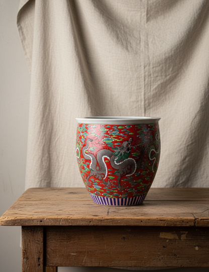 Kinesisk plantekrukker med motiv