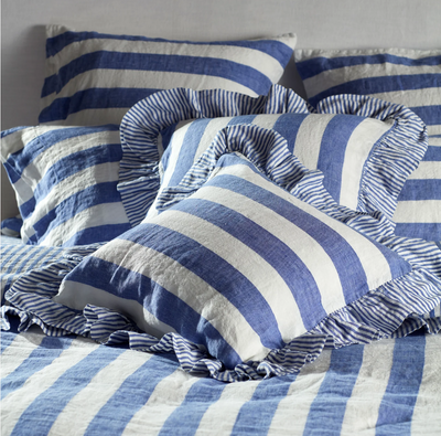 Cora blå bred stripete putetrekk