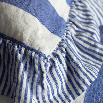Cora blå bred stripete putetrekk