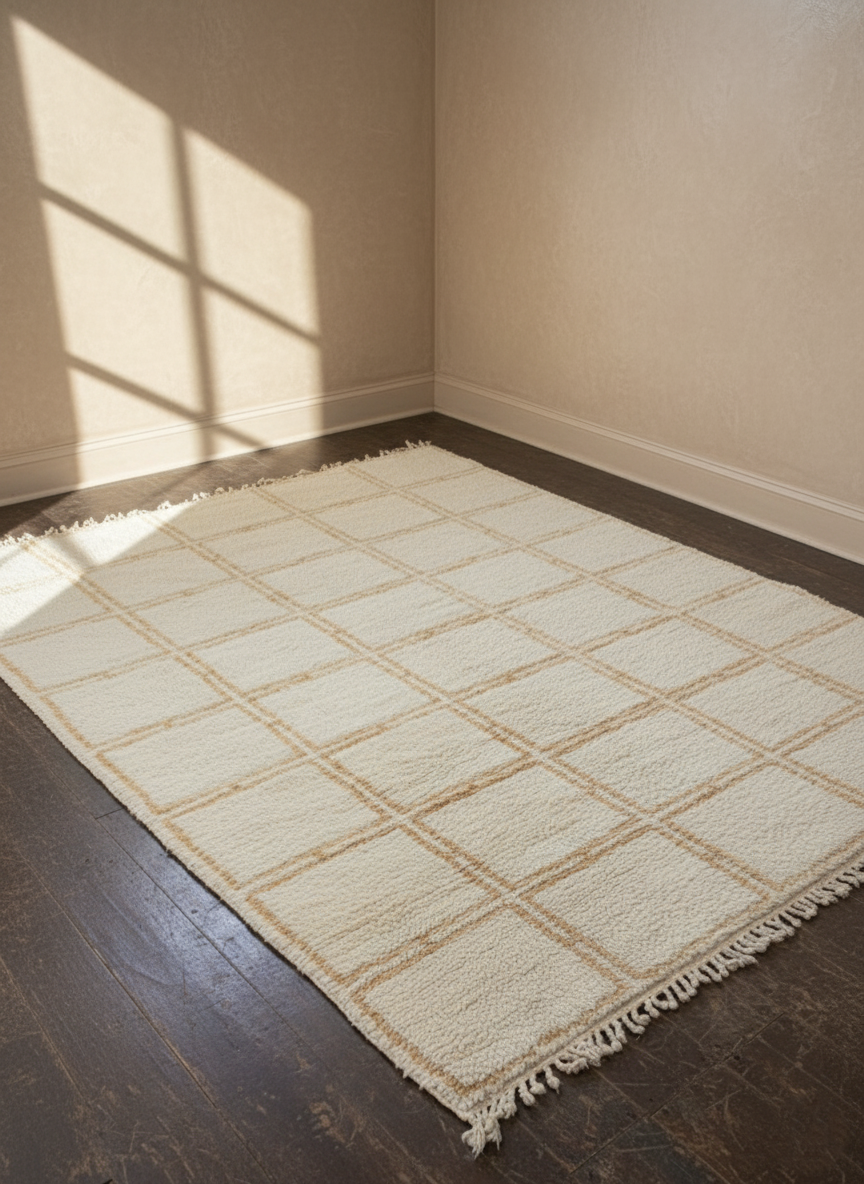 Beige og brunt marokkansk gulvteppe