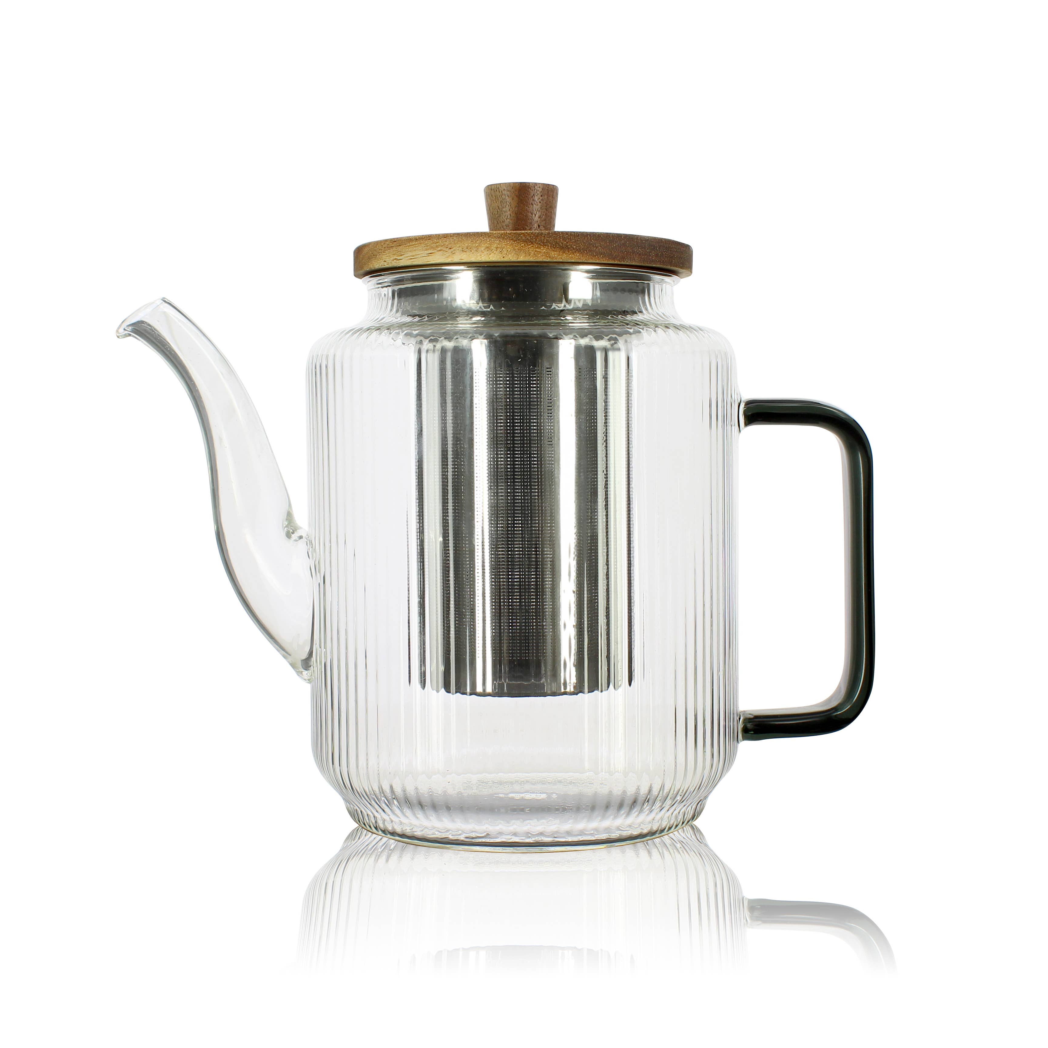 Borosilikat Glass Tekanne/Te-kopp med grafitt-farget håndtak