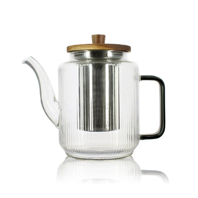 Borosilikat Glass Tekanne/Te-kopp med grafitt-farget håndtak