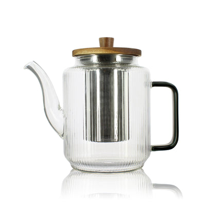 Borosilikat Glass Tekanne/Te-kopp med grafitt-farget håndtak