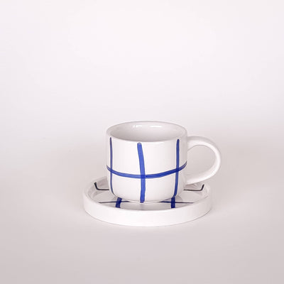 Espresso Kopp - Blå Ruter, sett med 2 stk