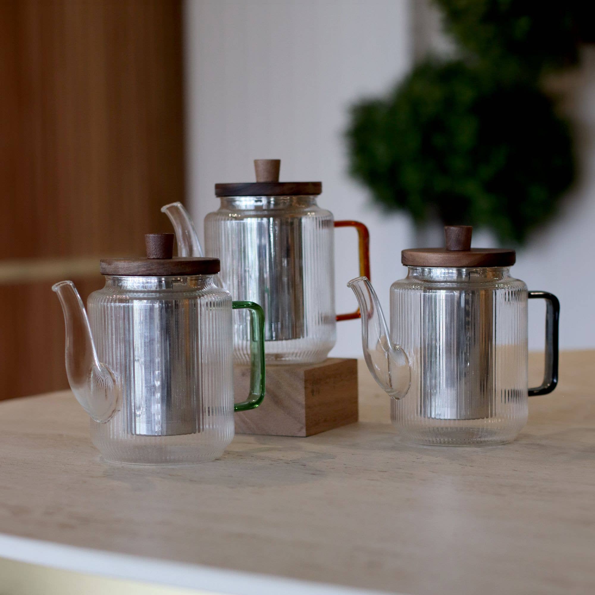 Borosilikat Glass Tekanne med amber-farget håndtak