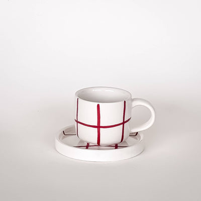 Espresso Kopp - Rød Ruter, sett med 2 stk