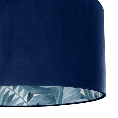 Navy velvet/blue leaf lampeskjerm