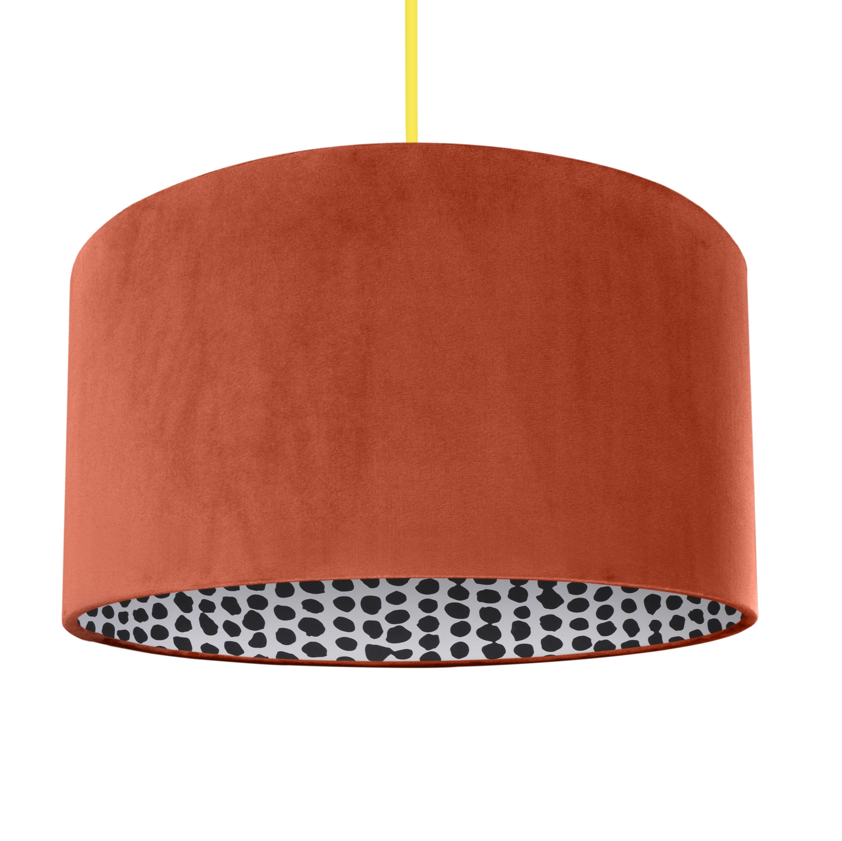 Rust orange velvet/monochrome dot lampeskjerm